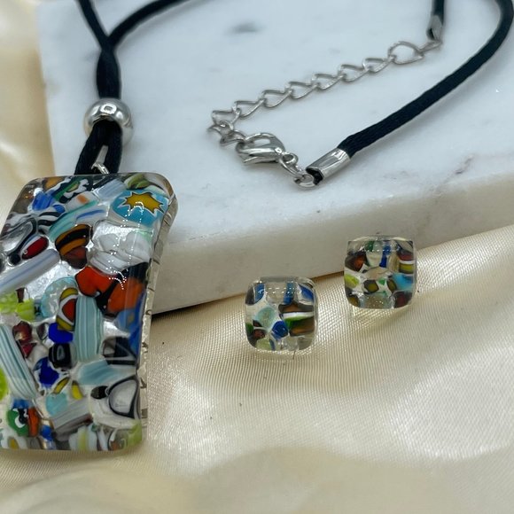 Italian Murano Glass set Necklace and Stud Earrings in Sterling Silver - Picture 6 of 6